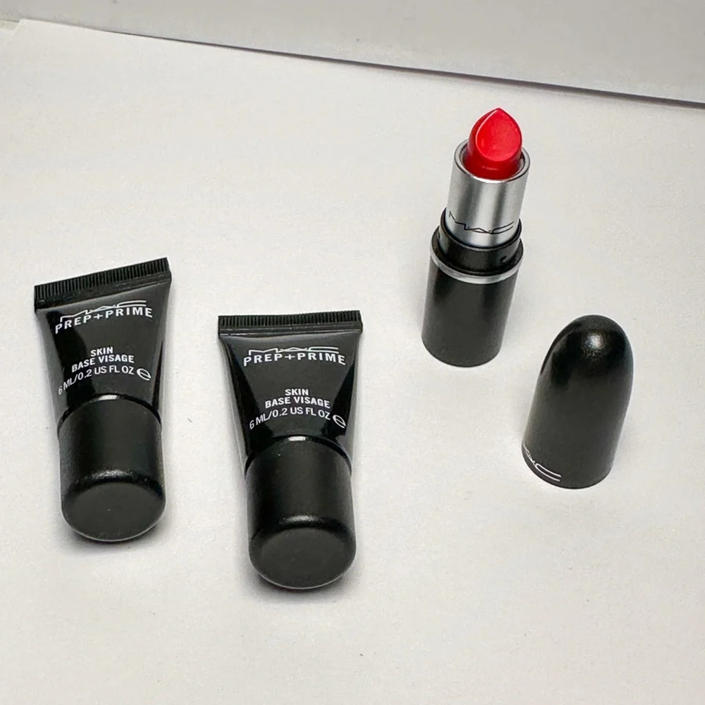 🆕 MAC Mini Matte Lipstick Shade: Lady Danger & 2 Prep + Primer Sample (6 mL) Set